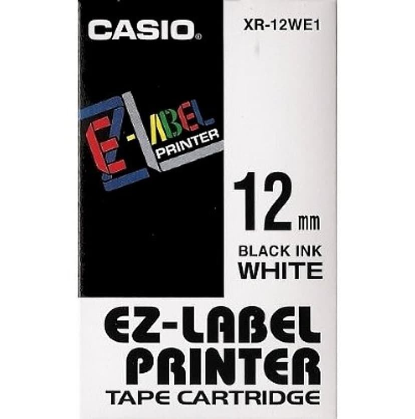 Casio Tape XR-12WES 12mm Sort/Hvid