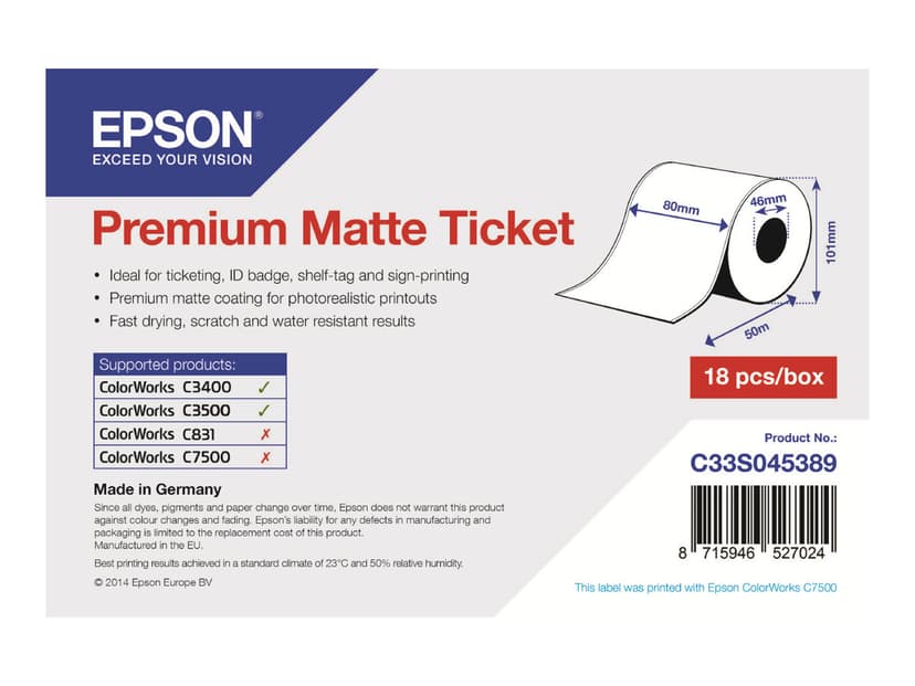 Epson Etiketter Premium Matt Ticket Roll