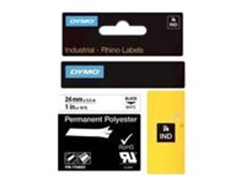 Dymo Tape RhinoPRO Permanent Polyester 24mm Svart/Hvit