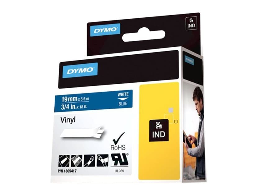 Dymo Tape RhinoPRO Permanent Vinyl 19mm Hvit/Blå