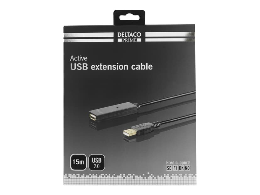Deltaco USB2-Ex15m 15m USB-A USB-A Svart