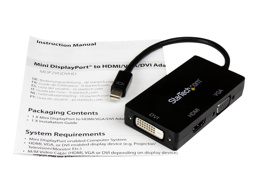 Startech Adapter 0.15m Mini DisplayPort DVI-D, VGA, HDMI Svart