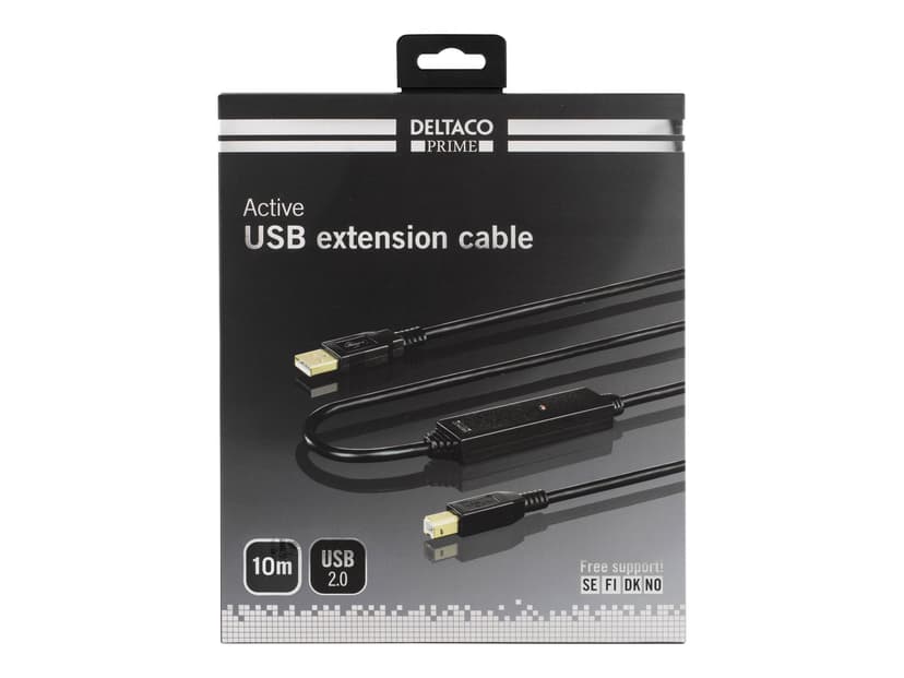 Deltaco Prime USB-Ex10m 10m USB A USB B Svart