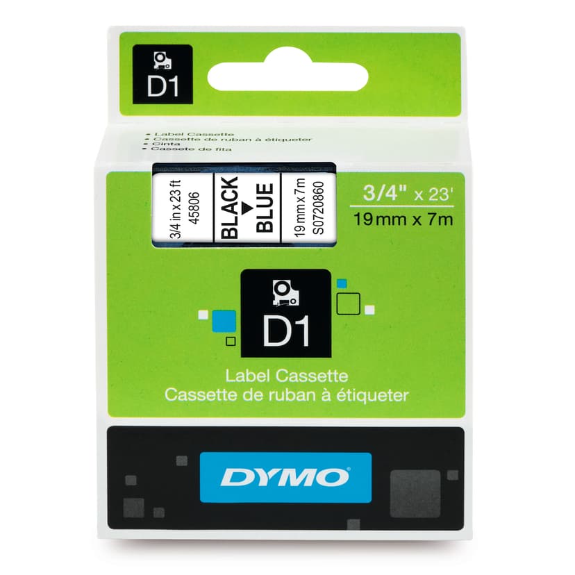 Dymo Tape D1 19mm Zwart/Blauw