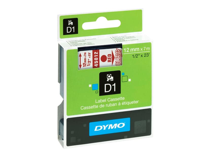 Dymo Tape D1 12mm Rød/Gjennomsiktig