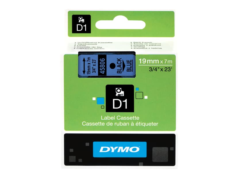 Dymo Tape D1 19mm Zwart/Blauw