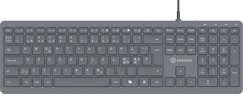Voxicon Kablet Tastatur 300W – Stillegående, Slankt, USB-C/A Kablet Nordisk