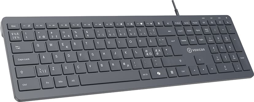 Voxicon Kablet Tastatur 300W – Støjsvagt, Slankt, USB-C/A Ledningsført Nordisk