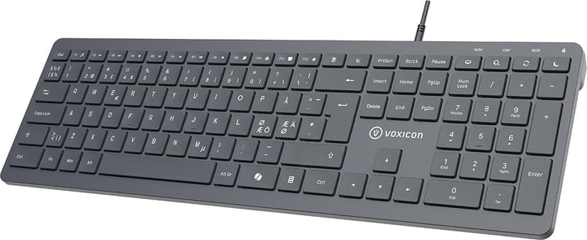 Voxicon Kablet Tastatur 300W – Støjsvagt, Slankt, USB-C/A Ledningsført Nordisk