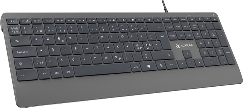 Voxicon Kablet Tastatur 320W – Fuld størrelse, Støjsvagt og Ergonomisk Ledningsført Nordisk