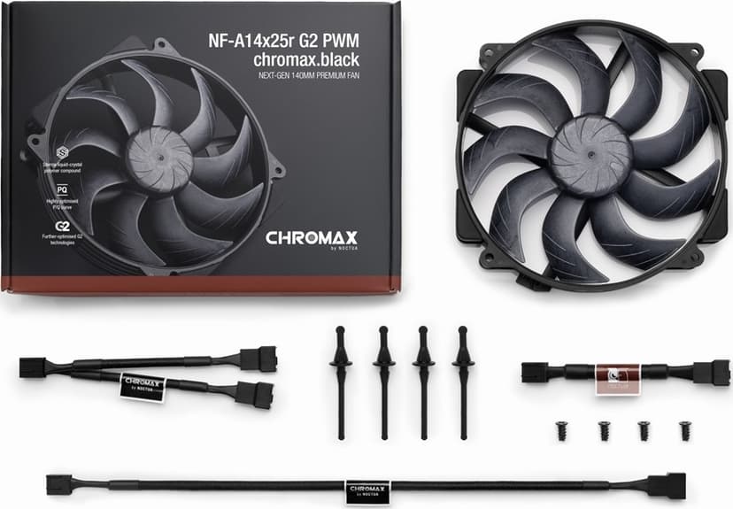Noctua NF-A14X25R G2 PWM 140MM Chromax Vifte Svart