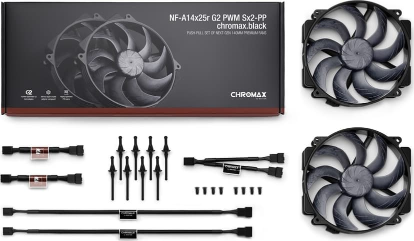 Noctua NF-A14X25R G2 PWM 140MM Chromax 2P Fläkt Svart