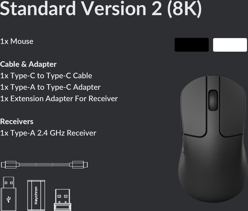 Keychron M3 Mini 8K RF Wireless + Bluetooth + USB-C Mus Svart