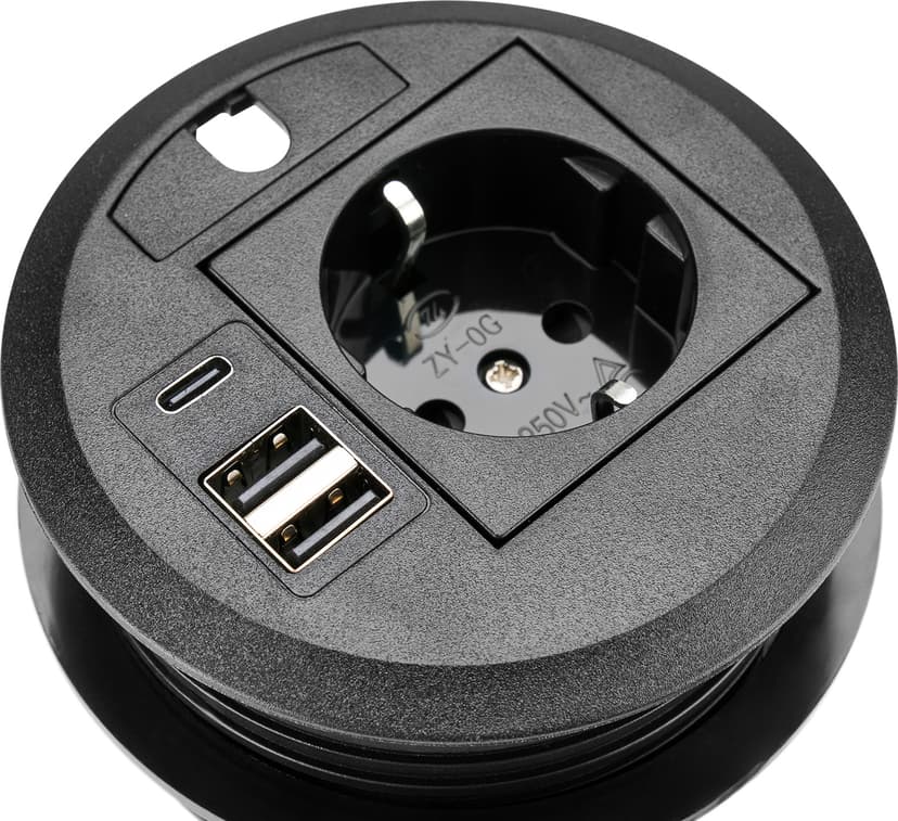Prokord Inbouw Bureau Stopcontact met USB-A, USB-C en Kabeldoorvoer