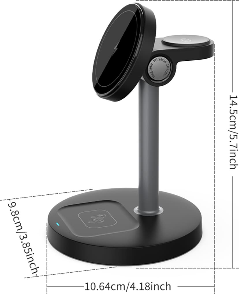 Cirafon Trådløs Qi2 Lader 15 W Med Magnetisk Stativ Svart