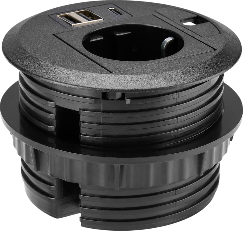 Prokord Inbouw Bureau Stopcontact met USB-A, USB-C en Kabeldoorvoer