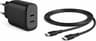 Cirafon USB-C Laturi 45W PD, 2 porttia + USB-C Kaapeli 1,8 m 1.8m Musta