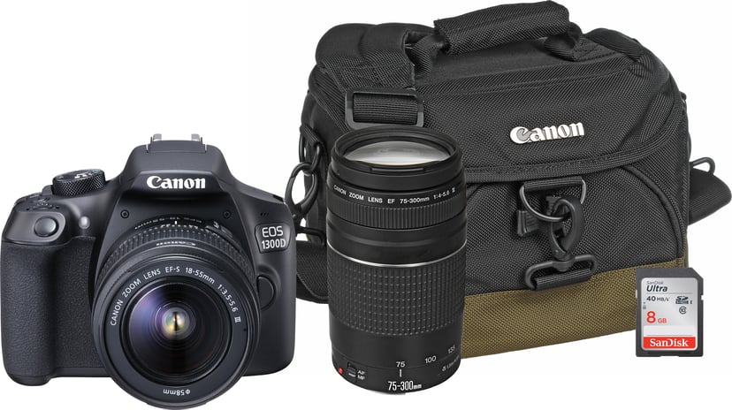 Canon EOS 1300D EF-S III + 75-300/4,0-5,6 III + 8GB + Taske | Dustin.dk