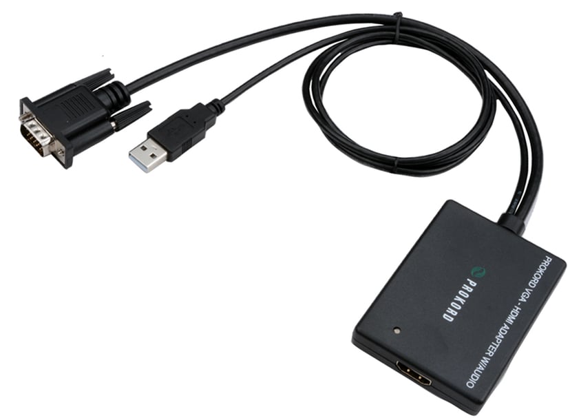 Prokord VGA HDMI Adapter W/Sound 15 pin HD DSub (HD15); 4stifts USB typ A Hane 19stifts