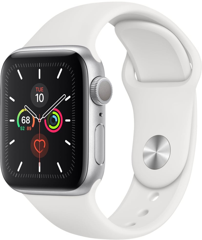 Apple Watch Series 5 GPS + Cellular, 40mm Silver Aluminium Case with White Sport Band - S/M & M