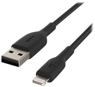 Belkin USB-A To Lightning Braided - Svart 3 meter