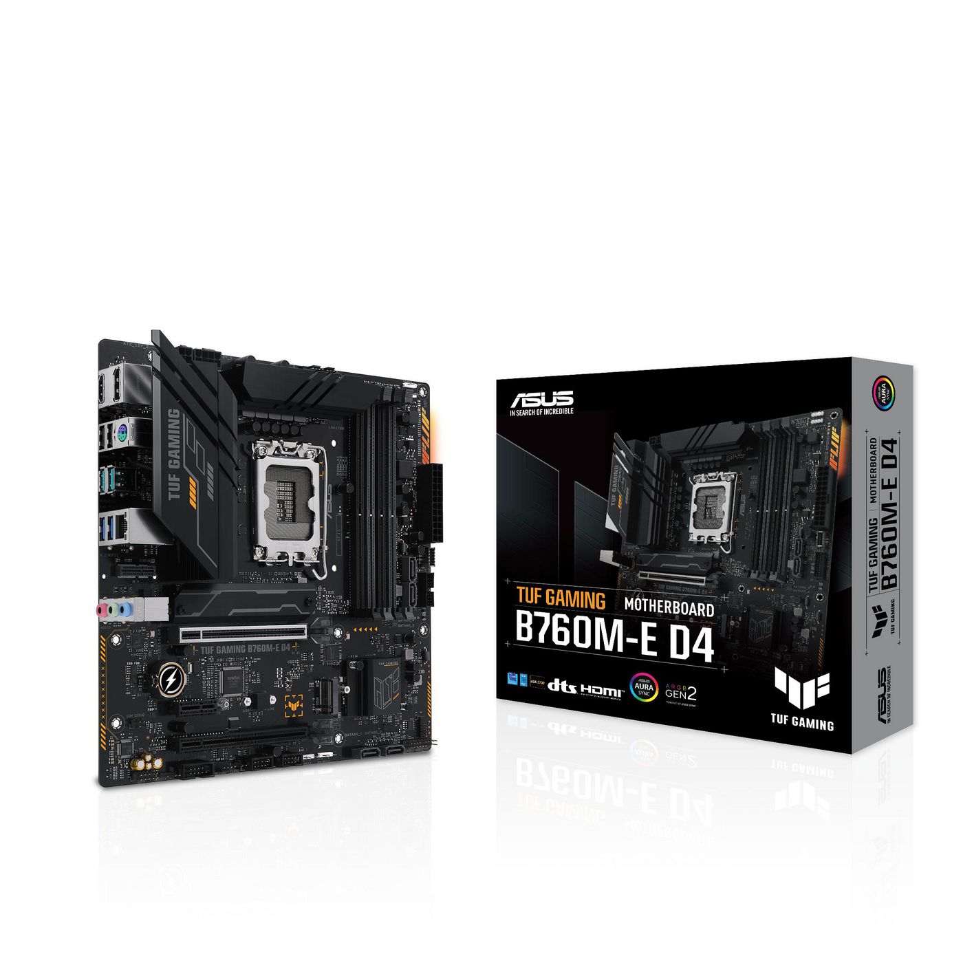 ASUS TUF GAMING B760M-E D4 - Hovedkort - micro ATX - LGA1700-sokkel - B760 Chipset - USB-C Gen2, USB 3.2 Gen 1, USB 3.2 Gen 2 - 2.5 Gigabit LAN - innbygd grafikk (CPU kreves) - HD-lyd (8-kanalers)