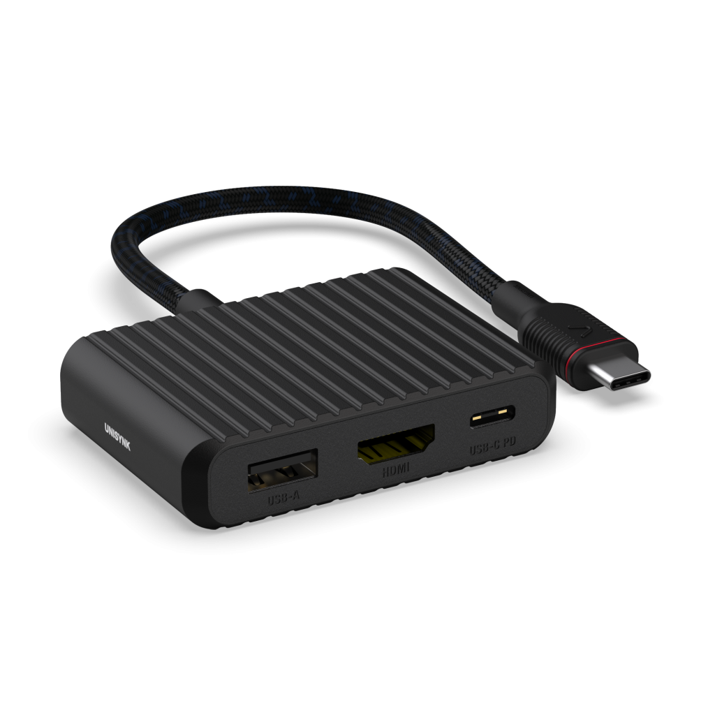 Unisynk 3-portarer USB-C Hub V2 - Svart