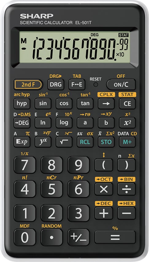 Sharp EL-501T, Lomme, Vitenskaplig, 12 sifre, 1 linjer, Batteri, Sort, Hvit