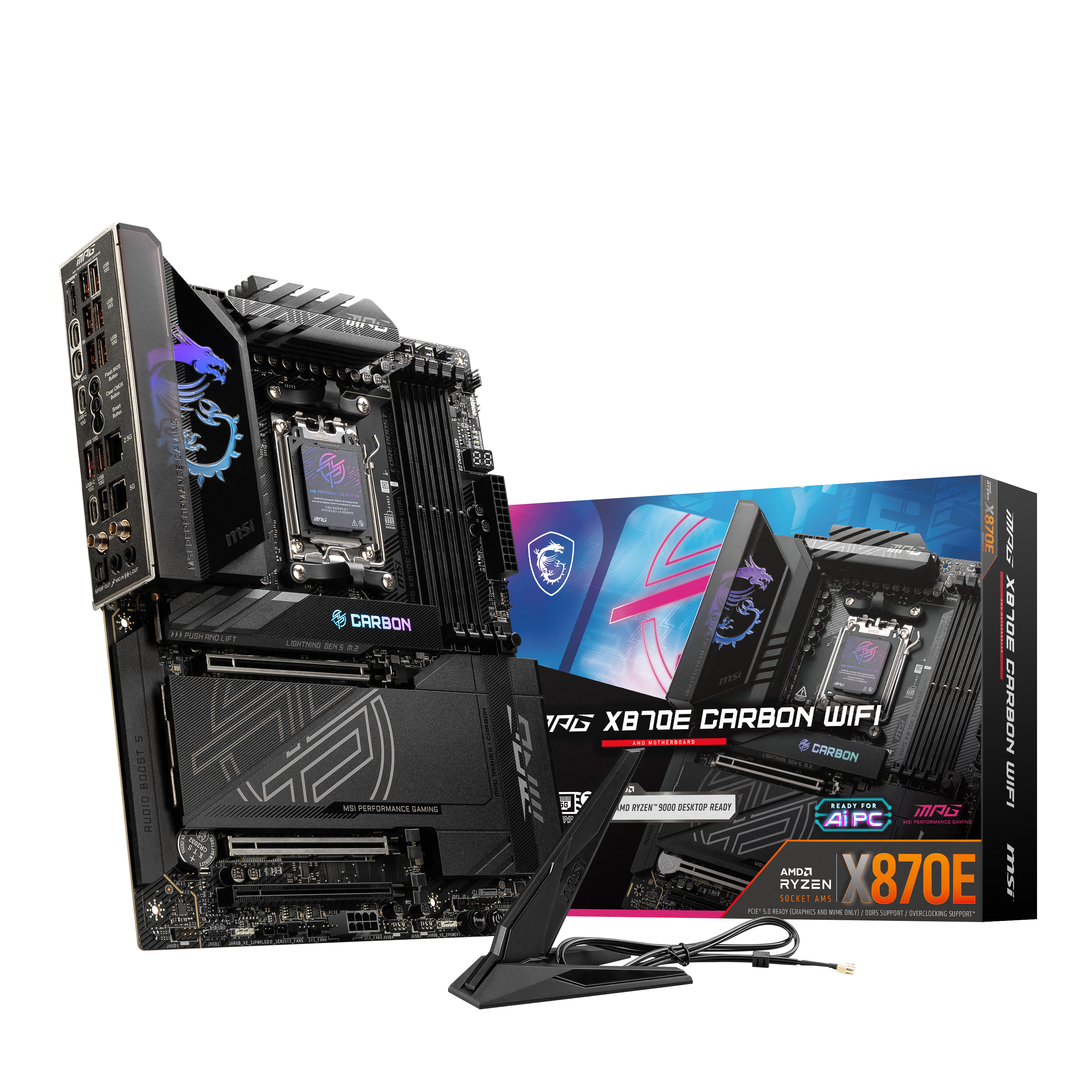 MSI MPG X870E CARBON WIFI Hovedkort - AMD X870E - AMD AM5 socket - DDR5 RAM - ATX