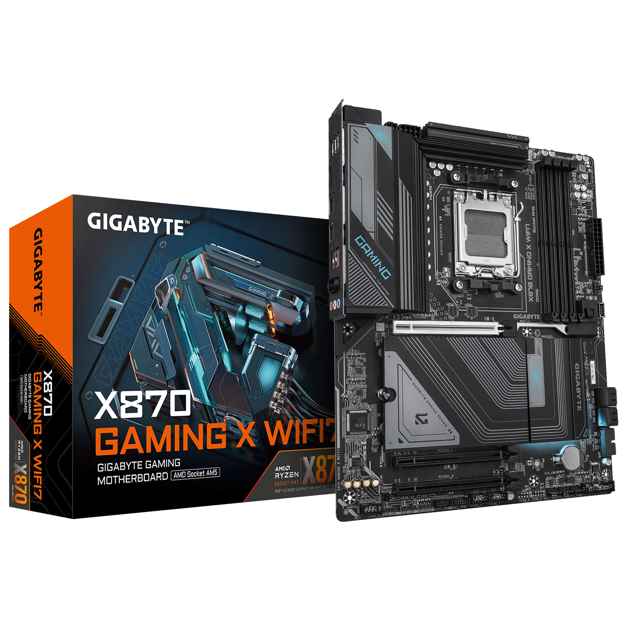 Gigabyte X870 GAMING X WIFI7 - Hovedkort - ATX - Socket AM5 - AMD X870 Chipset - USB-C 3.2 Gen 2x2, USB4, USB 3.2 Gen 1, USB 3.2 Gen 2 - 2.5 Gigabit LAN, Bluetooth, Wi-Fi 7 - innbygd grafikk (CPU kreves) - HD-lyd (8-kanalers)