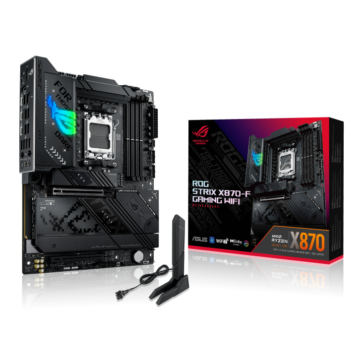 ASUS ROG STRIX X870-F GAMING WIFI - Hovedkort - ATX - Socket AM5 - AMD X870 Chipset - USB4, USB 3.2 Gen 2, USB-C 3.2 Gen2, USB 3.2 Gen 1, USB-C 3.2 Gen 2x2 - Wi-Fi 7, 2.5 Gigabit LAN, Bluetooth - innbygd grafikk (CPU kreves) - HD-lyd (8-kanalers)