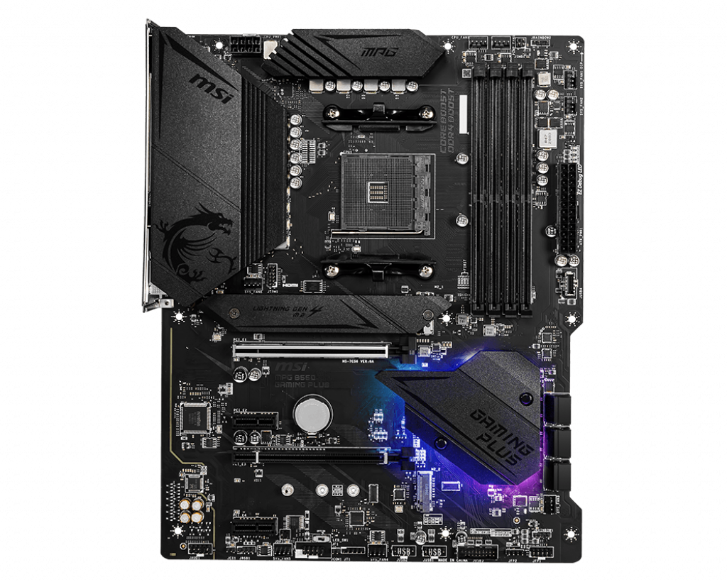 MSI MPG B550 GAMING PLUS - Hovedkort - ATX - Socket AM4 - AMD B550 Chipset - USB-C Gen2, USB-C Gen1, USB 3.2 Gen 1, USB 3.2 Gen 2 - Gigabit LAN - innbygd grafikk (CPU kreves) - HD-lyd (8-kanalers)