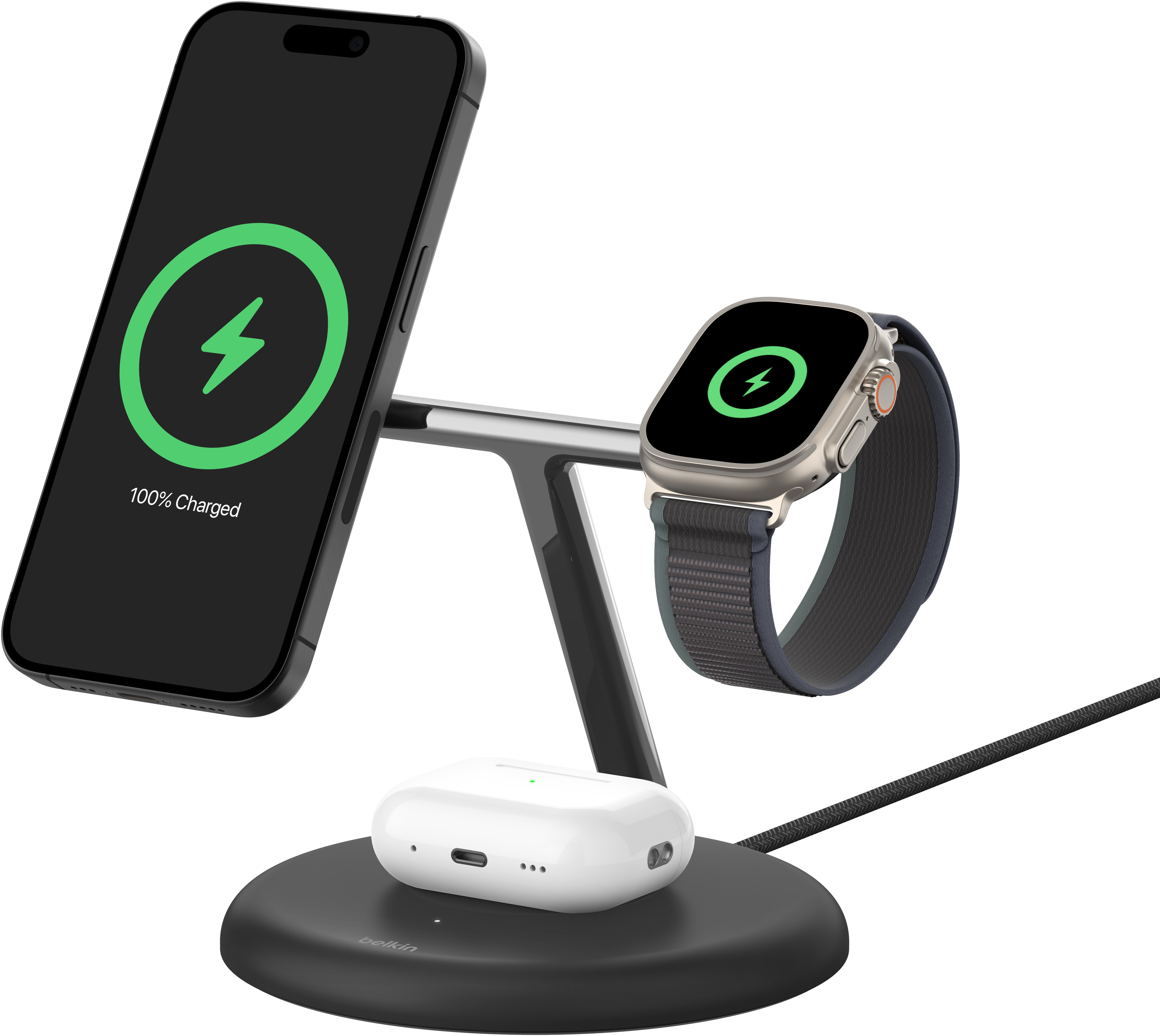 Belkin 3-in-1 Qi2 15w Magnetic Adjustable Charging Stand Sort