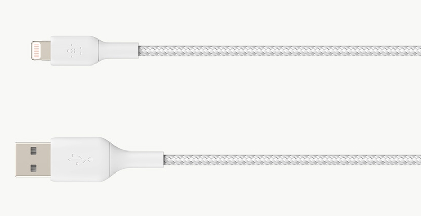 Belkin USB-A To Lightning Braided - Hvit 2 meter