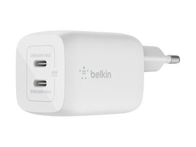 Belkin 65w Pd Pps Dual Usb-c Gan Charger Hvit