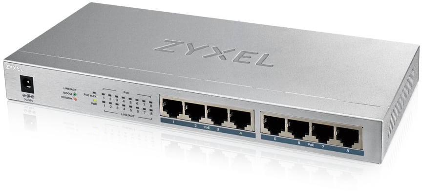 Zyxel GS1008HP - Switch - 8 x 10/100/1000 (PoE+) - veggmonterbar, stasjonær - PoE+ (60 W)