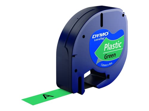 Dymo Tape Letratag 12mm Plast Svart/grön