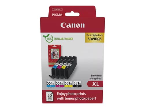 Canon Bläck Photo Value Pack Cli-551xl (b/c/m/y) + 10x15cm Photo 50-ark