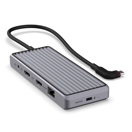 Unisynk 10 Port Dual Screen Hub 4k 100w Grey Usb Type-c
