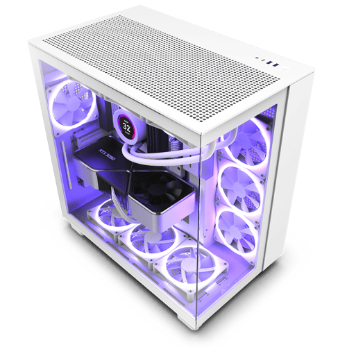 NZXT H series H9 Flow - Mid tower - ATX - sidepanel med vindu (herdet glass) - ingen strømforsyning - matt hvit - USB/lyd