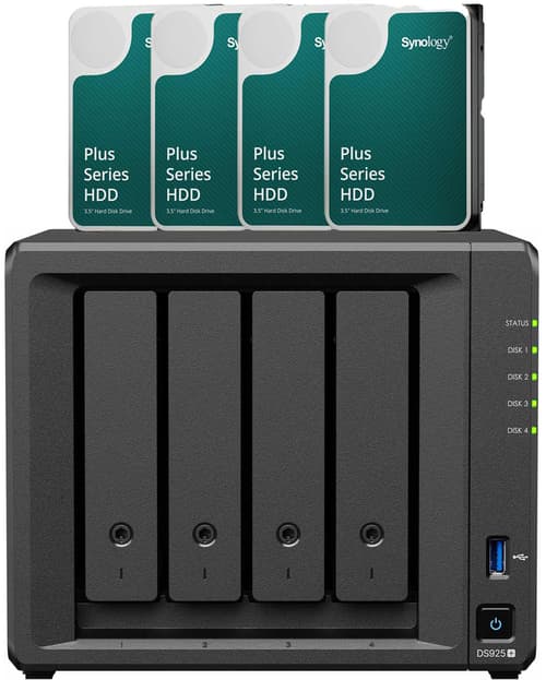 Synology Ds925-Med Fyra Förinstallerade 6tb-enheter totalt 24tb)