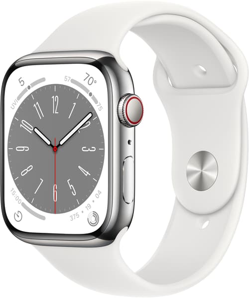 Apple Watch Series 8 Gps + Cellular 45mm Silver Stainless Steel Case With White Sport Band