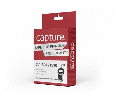 Capture Tape Letratag 12mm Svart/vit Papper