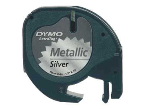 Dymo Tape Letratag 12mm Plast Silver