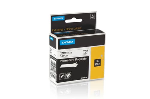 Dymo Tape Rhinopro Perm Polyester 12mm Svart/vit