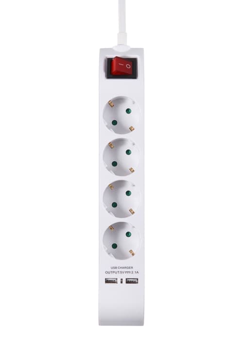 Prokord Power Strip 4x Socket 2xusb 2.1 Mah 5m – White 4st 2 X 4 Pin Usb Type A Ström Cee 7/4