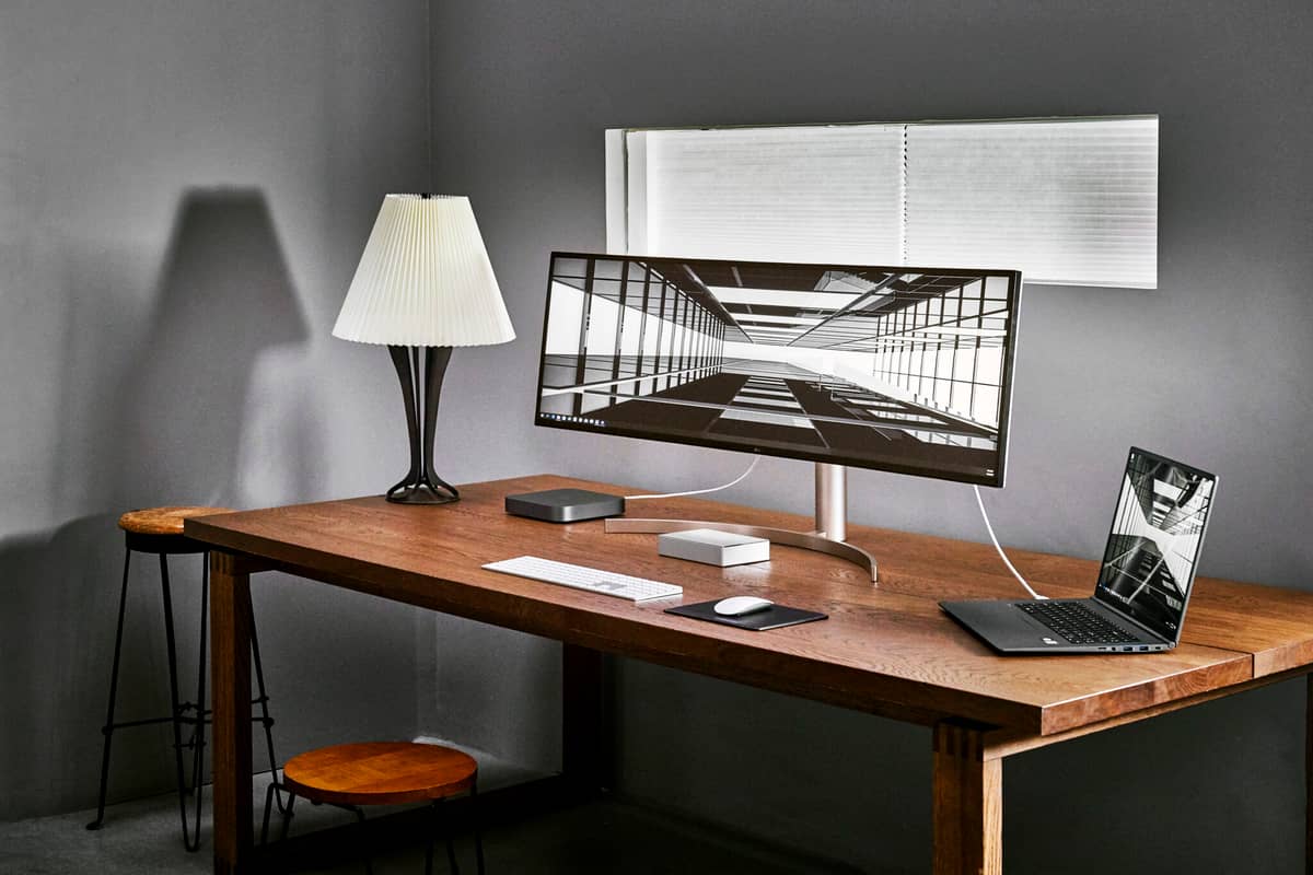 desk with an lg ultrawide