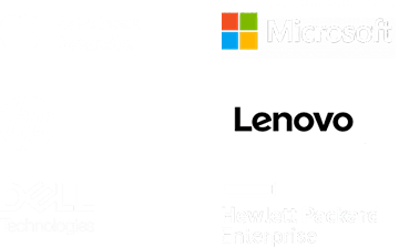Partners logotypes Apple, Microsoft, HP, Lenovo, Dell, HPE
