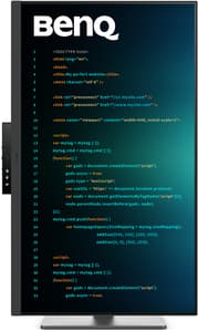 Een afbeelding van een BenQ-monitor in portretmodus. Op het display wordt een codebase weergegeven, die de extra verticale schermlengte benadrukt die wordt geboden door het gebruik van een monitor in staande oriëntatie.