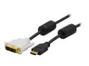 Deltaco HDMI U - DVI-D Single Link U, 2m Kaapeli 2m 19 nastan HDMI Tyyppi A Uros 18+1-nastainen digitaalinen DVI (Single-Link) Uros